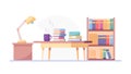 Organized Study Desk with Books and Lamp, vector design Generative AI Royalty Free Stock Photo