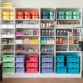 Organized supply closet, with boxes and containers