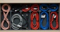 Organized Tech Drawer Featuring Usb Cables of Various Colors and Connectors Royalty Free Stock Photo