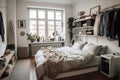 an organized and tidy bedroom, with an inviting and cozy vibe