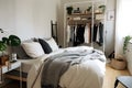 an organized and tidy bedroom, with an inviting and cozy vibe