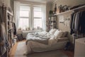 an organized and tidy bedroom, with an inviting and cozy vibe