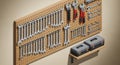 Organized Tool Wall with Wrenches and Toolboxes Royalty Free Stock Photo