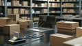 The laptop on warehouse desk.AI generated image Royalty Free Stock Photo