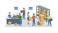 Organized warehouse with shelves and active workers, vector design Generative AI Royalty Free Stock Photo