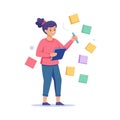 Organized Woman with Sticky Notes and Notepad Representing Planning and Ideas Management Royalty Free Stock Photo
