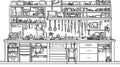 Detailed Sketch of a Workbench Tools, Equipment Storage Royalty Free Stock Photo