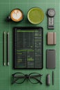 Organized workspace essentials featuring a modern AI planner and digital accessories Royalty Free Stock Photo