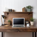 Organized Workspace: Sleek Desk with Laptop, Notepads, Pens, and Paperclips Royalty Free Stock Photo