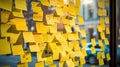 organized yellow post it notes Royalty Free Stock Photo