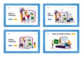 Organizer, Notebook Landing Page Template Set. Tiny Characters at Huge Diary Writing Notes, Planning, Fill To Do List