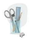 Organizer office and school supplies. Desk organizer for utilities. Flat design. Writing equipment. pen, pencil and Royalty Free Stock Photo