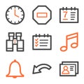 Organizer web icons, orange and gray contour