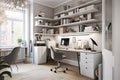 organizing and storage solutions for the home office, with a sleek desk, ergonomic chair and organized workspace