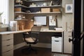 organizing and storage solutions for the home office, with a sleek desk, ergonomic chair and organized workspace