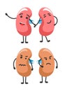 Organs with face, kidneys pair isolated icons, sick and healthy