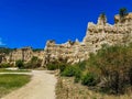 Orgues of Ille-sur-tet, Pyrenees Orientales, France, sand colored basalt column rock formation Royalty Free Stock Photo