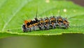 Orgyia antiqua caterpillar on a green leaf Royalty Free Stock Photo