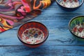 Orient table with spices on blue table