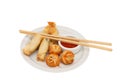 Oriental appatizers with chopsticks Royalty Free Stock Photo