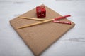 Oriental Asia inspired background chopsticks and Japanese gift box