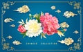 Background with peonies and Chinese clouds Royalty Free Stock Photo