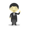 Oriental bridegroom wearing a black tuxedo in cartoon style Vector Illustration