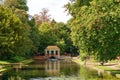 Oriental style garden with underarch cascade at Russel gardens in Kent UK