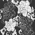 oriental Cape jasmine and and aroma cloud for seamless pattern with gray black tone