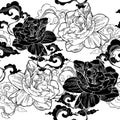 oriental Cape jasmine and and aroma cloud for seamless pattern with black and white classic tone