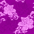 oriental Cape jasmine and and aroma cloud or seamless pattern with violet tone