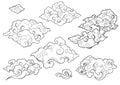 Oriental Cloud or Japanese Cloud or Chinese Cloud doodle hand drawing style set object clip art