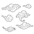 Oriental cloud ornament clip art design with pen drawing line set