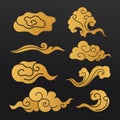 Oriental cloud sticker, gold Japanese design clipart collection