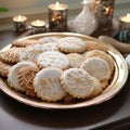 oriental cookies on the plate and tea. Arabic desserts.