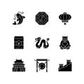 Oriental culture black glyph icons set on white space Royalty Free Stock Photo