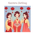 Oriental culture. East asian traditional clothes. Chinese or japanese female