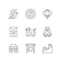 Oriental culture linear icons set
