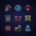 Oriental culture neon light icons set Royalty Free Stock Photo