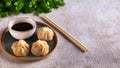 dim sum dumplings with soy sauce Royalty Free Stock Photo