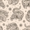 Oriental dragon monochrome pattern seamless