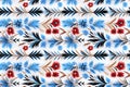 oriental ethnic Japanese floral seamless carpet pattern with red blue flowers on white background Royalty Free Stock Photo