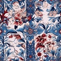 oriental ethnic Japanese floral seamless carpet pattern with red blue flowers on white background Royalty Free Stock Photo