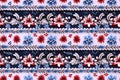 oriental ethnic Japanese floral seamless carpet pattern with red blue flowers on white background Royalty Free Stock Photo