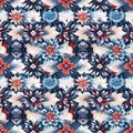 oriental ethnic traditional Japanese floral seamless carpet pattern with red and blue flowers on white background Royalty Free Stock Photo