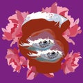 Oriental eye,bright illustration,background with peonies for your designs Royalty Free Stock Photo