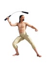 Oriental fighter with nunchuck Royalty Free Stock Photo