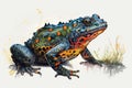 Oriental fire bellied toad in style of watercolor pencils on white paper, AI generative