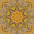 Oriental flourish ornament doodle yellow mandala vector.