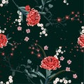 Oriental garden flower with blooming botanical and cherry bloosom florals seamless pattern vector design for fashion ,fabric,